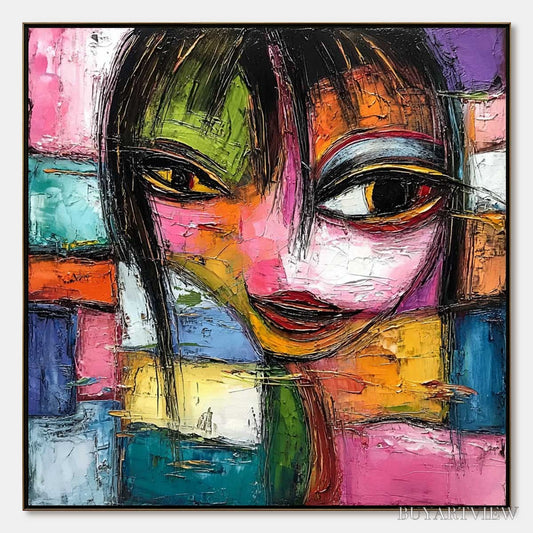BUYARTVIEW Kaleidoscope Soul – Colorful Abstract Impasto Portrait Oil Painting - image 1