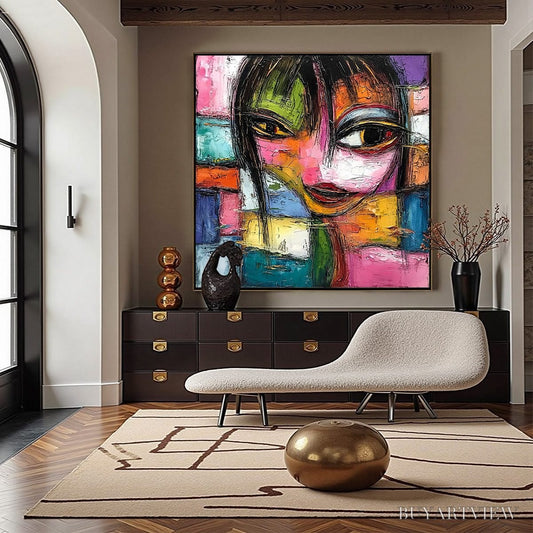 BUYARTVIEW Kaleidoscope Soul – Colorful Abstract Impasto Portrait Oil Painting - image 2