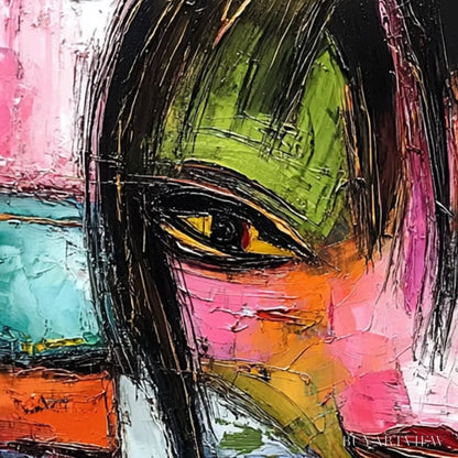 BUYARTVIEW Kaleidoscope Soul – Colorful Abstract Impasto Portrait Oil Painting - image 3