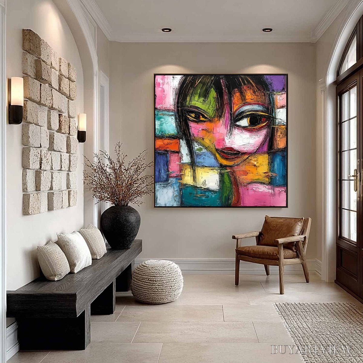 BUYARTVIEW Kaleidoscope Soul – Colorful Abstract Impasto Portrait Oil Painting - image 4
