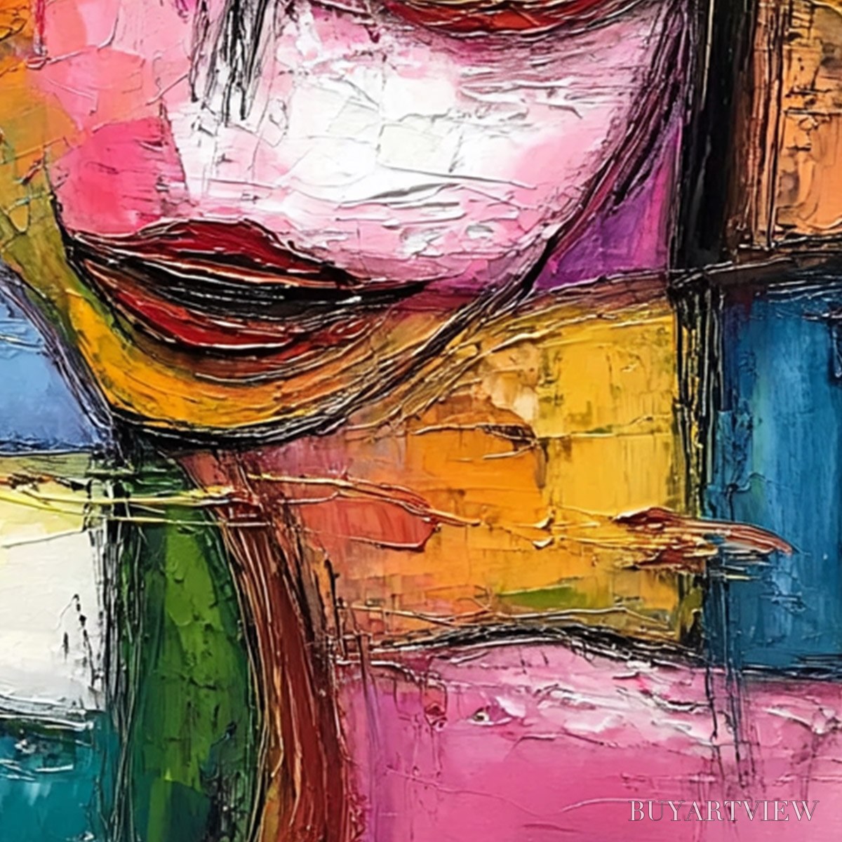 BUYARTVIEW Kaleidoscope Soul – Colorful Abstract Impasto Portrait Oil Painting - image 5