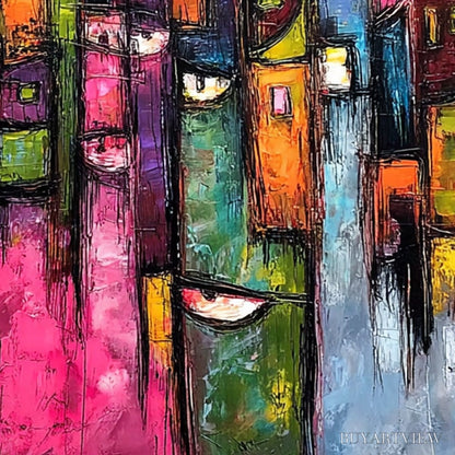 BUYARTVIEW Urban Muse – Large Colorful Abstract Portrait and Cityscape Painting - image 5