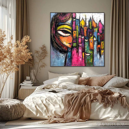 BUYARTVIEW Urban Muse – Large Colorful Abstract Portrait and Cityscape Painting - image 6