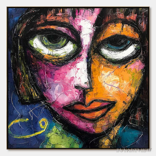 BUYARTVIEW Kaleidoscope Soul – Colorful Abstract Impasto Portrait Oil Painting on Canvas - image 1