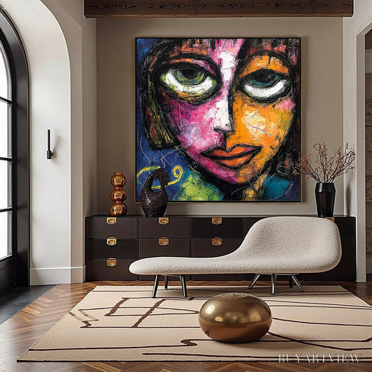 BUYARTVIEW Kaleidoscope Soul – Colorful Abstract Impasto Portrait Oil Painting on Canvas - image 2