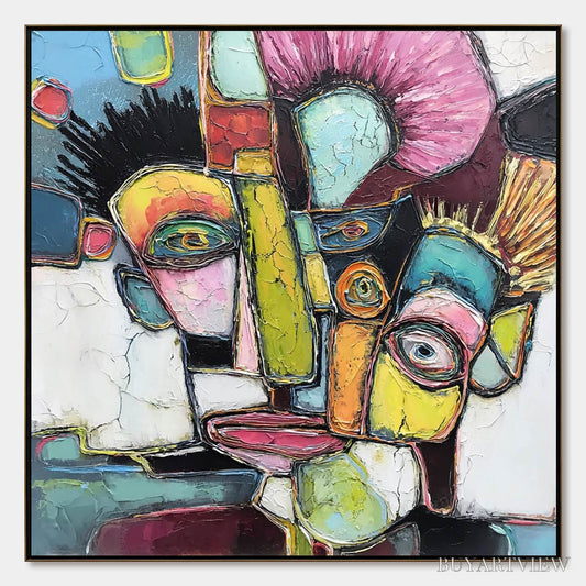 BUYARTVIEW Dialogue in Color – Colorful Abstract Impasto Portrait Painting - image 1