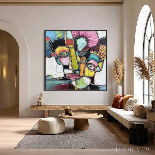 BUYARTVIEW Dialogue in Color – Colorful Abstract Impasto Portrait Painting - image 2