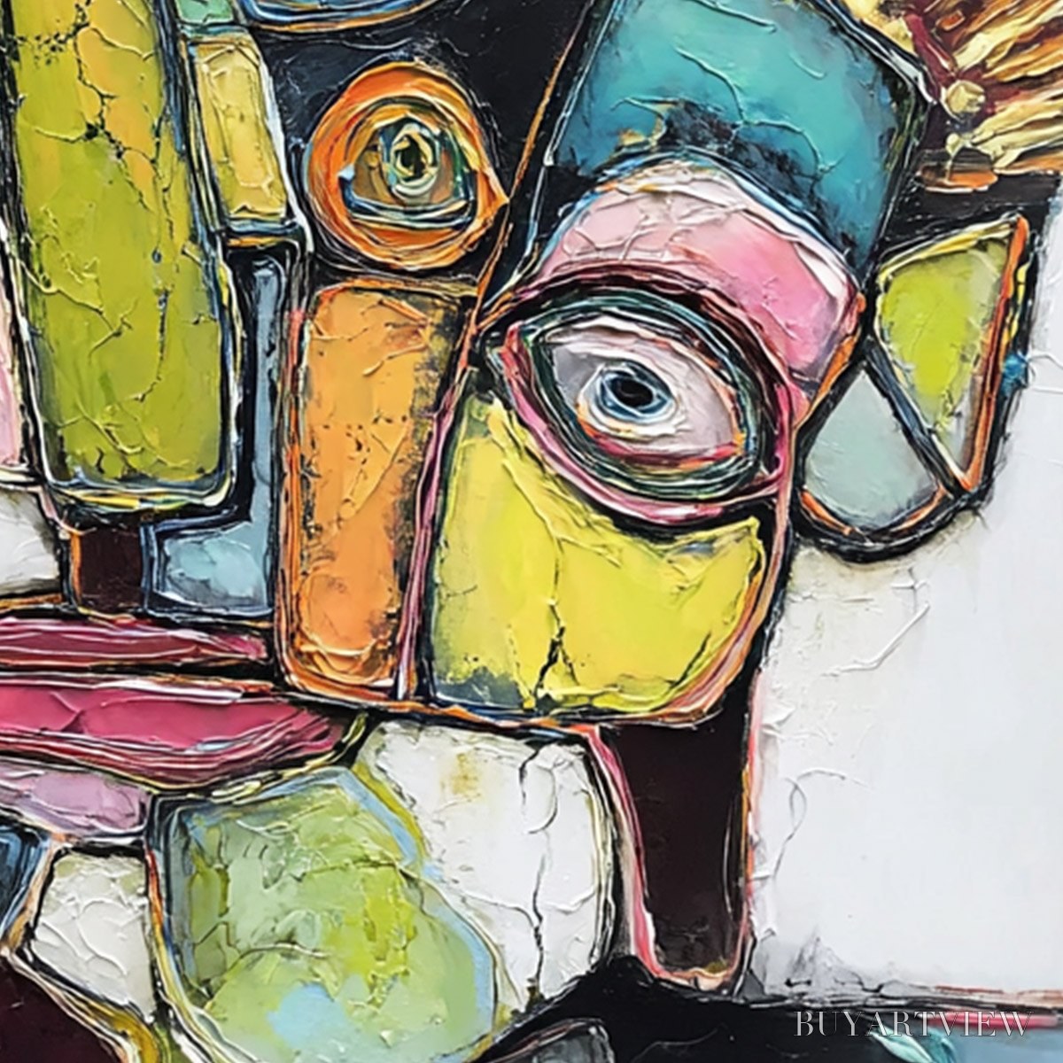 BUYARTVIEW Dialogue in Color – Colorful Abstract Impasto Portrait Painting - image 3