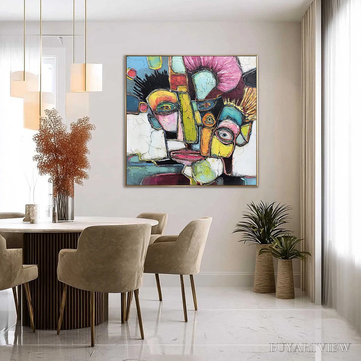 BUYARTVIEW Dialogue in Color – Colorful Abstract Impasto Portrait Painting - image 4