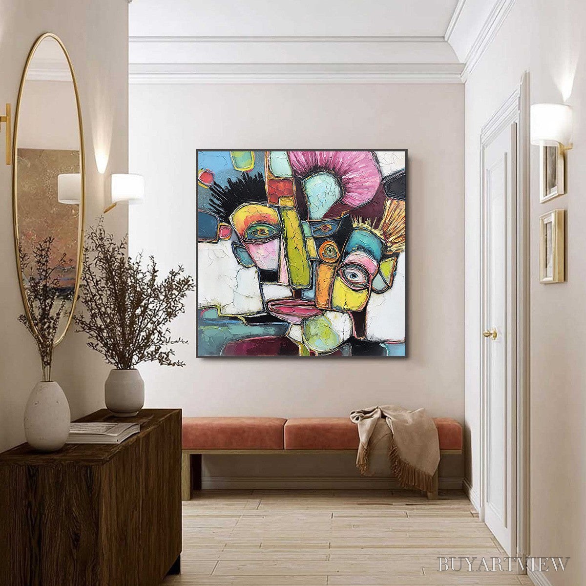 BUYARTVIEW Dialogue in Color – Colorful Abstract Impasto Portrait Painting - image 6