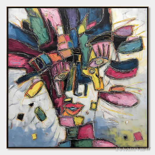 BUYARTVIEW Kaleidoscope Soul – Large Colorful Abstract Portrait Impasto Painting - image 1