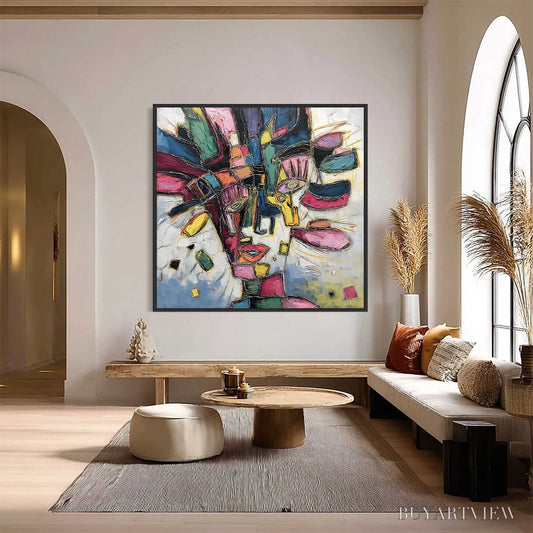 BUYARTVIEW Kaleidoscope Soul – Large Colorful Abstract Portrait Impasto Painting - image 2