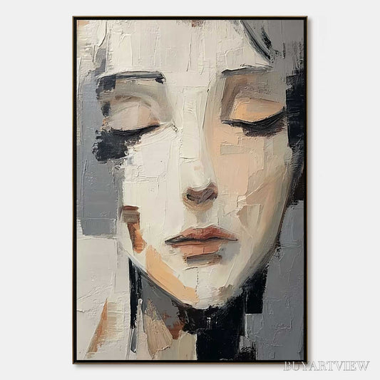 BUYARTVIEW Echoes of Silence – Textured Abstract Portrait Oil Painting on Canvas - image 1
