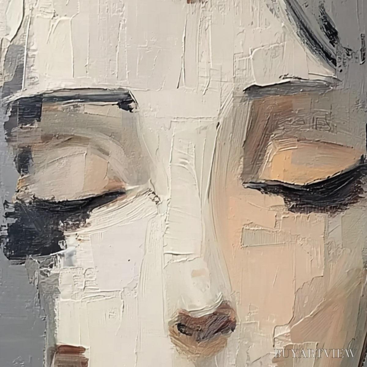 BUYARTVIEW Echoes of Silence – Textured Abstract Portrait Oil Painting on Canvas - image 3