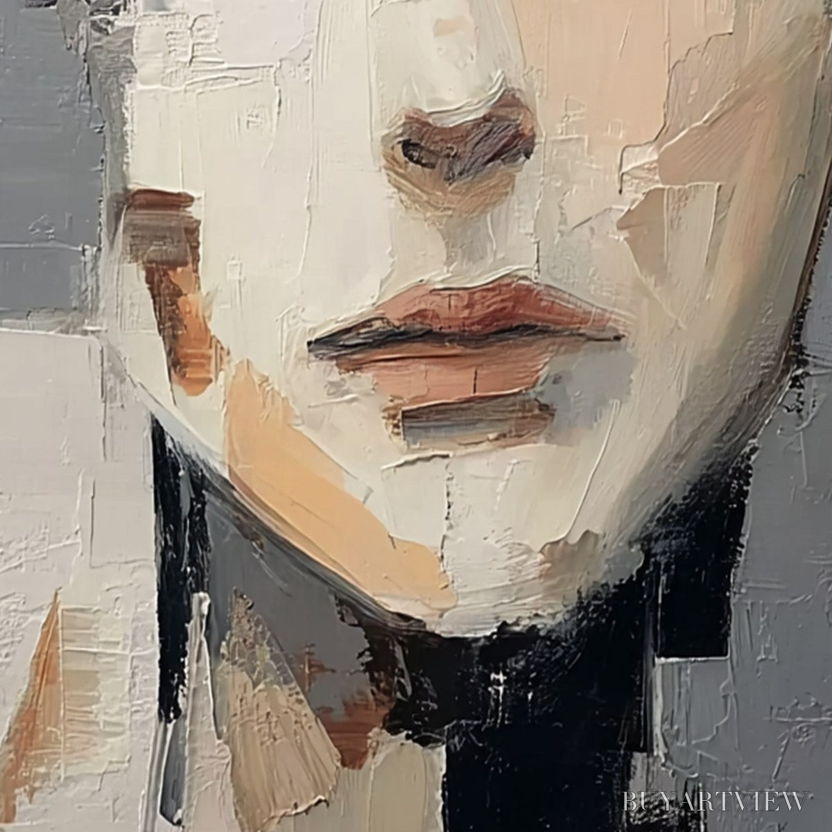 BUYARTVIEW Echoes of Silence – Textured Abstract Portrait Oil Painting on Canvas - image 5