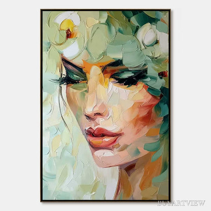 BUYARTVIEW Verdant Reverie – Textured Palette Knife Portrait Oil Painting - image 1