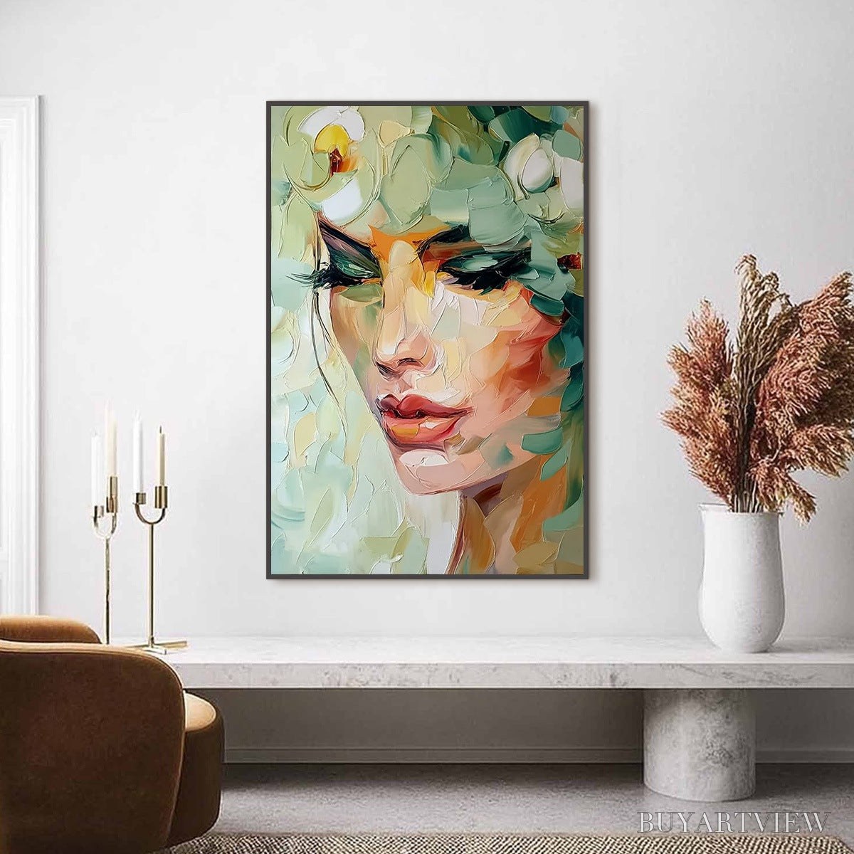 BUYARTVIEW Verdant Reverie – Textured Palette Knife Portrait Oil Painting - image 2