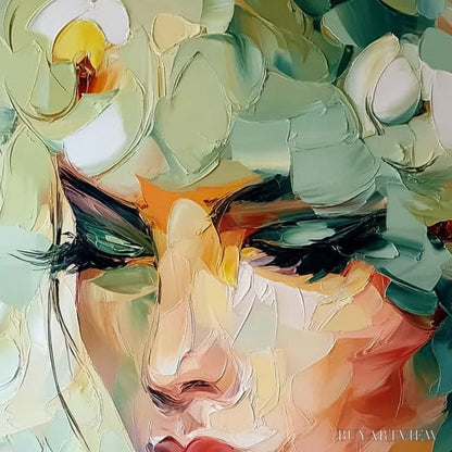 BUYARTVIEW Verdant Reverie – Textured Palette Knife Portrait Oil Painting - image 3