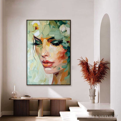 BUYARTVIEW Verdant Reverie – Textured Palette Knife Portrait Oil Painting - image 4