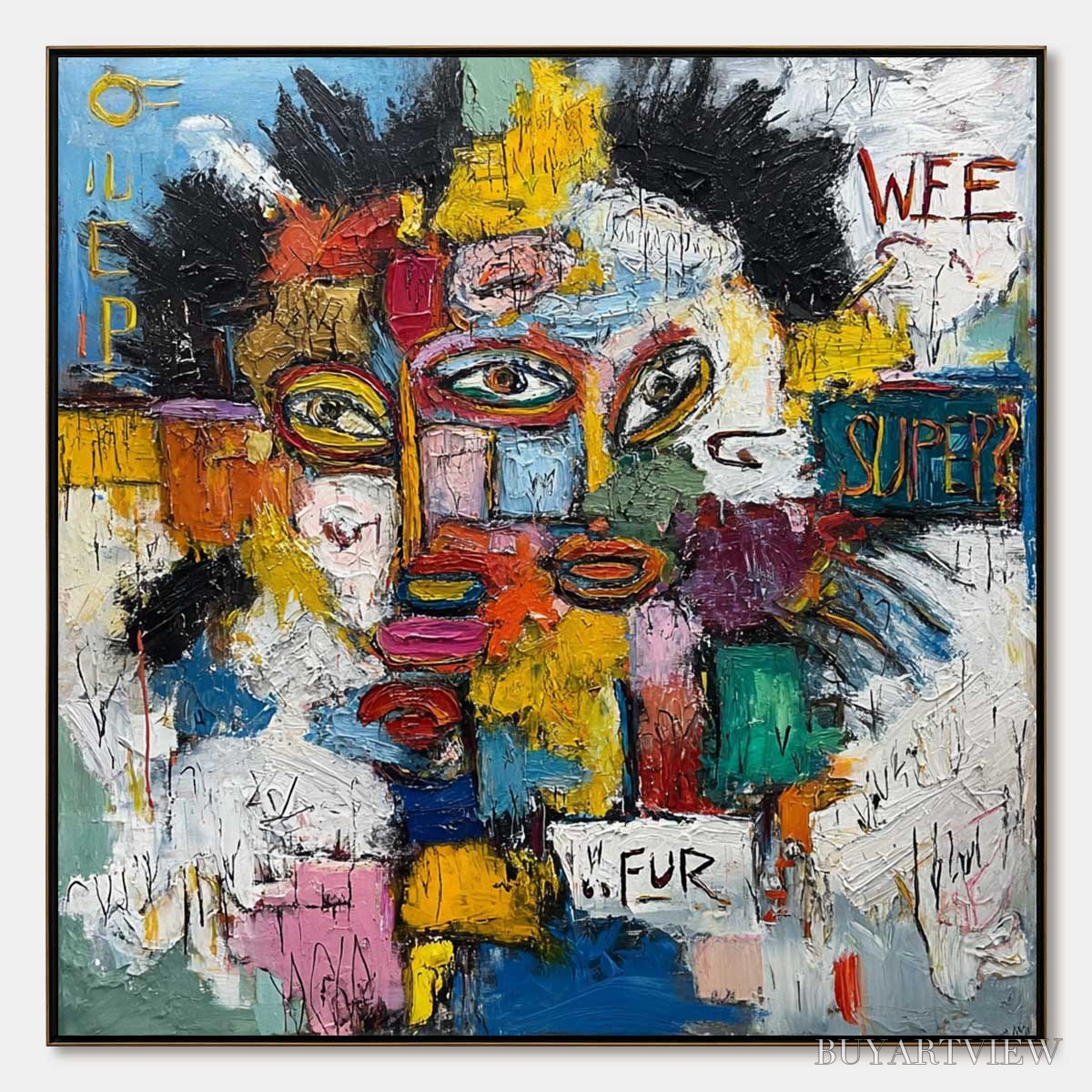 BUYARTVIEW Static Mind – Large Colorful Abstract Portrait Oil Painting - image 1