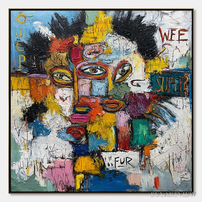 BUYARTVIEW Static Mind – Large Colorful Abstract Portrait Oil Painting - image 1