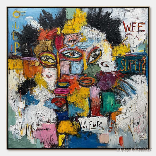 BUYARTVIEW Static Mind – Large Colorful Abstract Portrait Oil Painting - image 1
