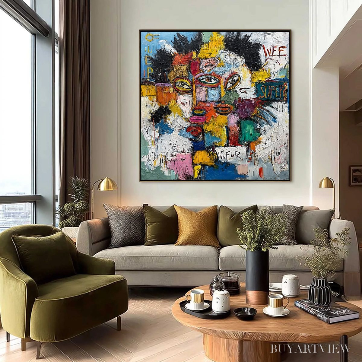BUYARTVIEW Static Mind – Large Colorful Abstract Portrait Oil Painting - image 2