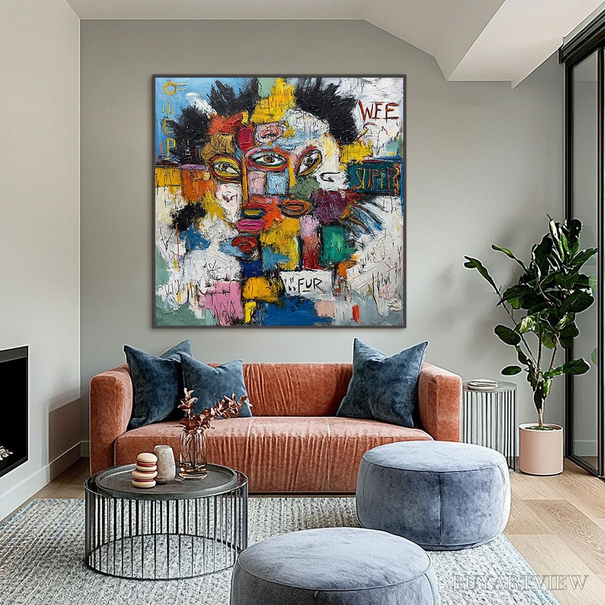 BUYARTVIEW Static Mind – Large Colorful Abstract Portrait Oil Painting - image 6