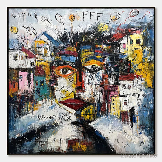 BUYARTVIEW Urban Mindscape – Expressive Abstract Portrait Painting with Heavy Texture - image 1