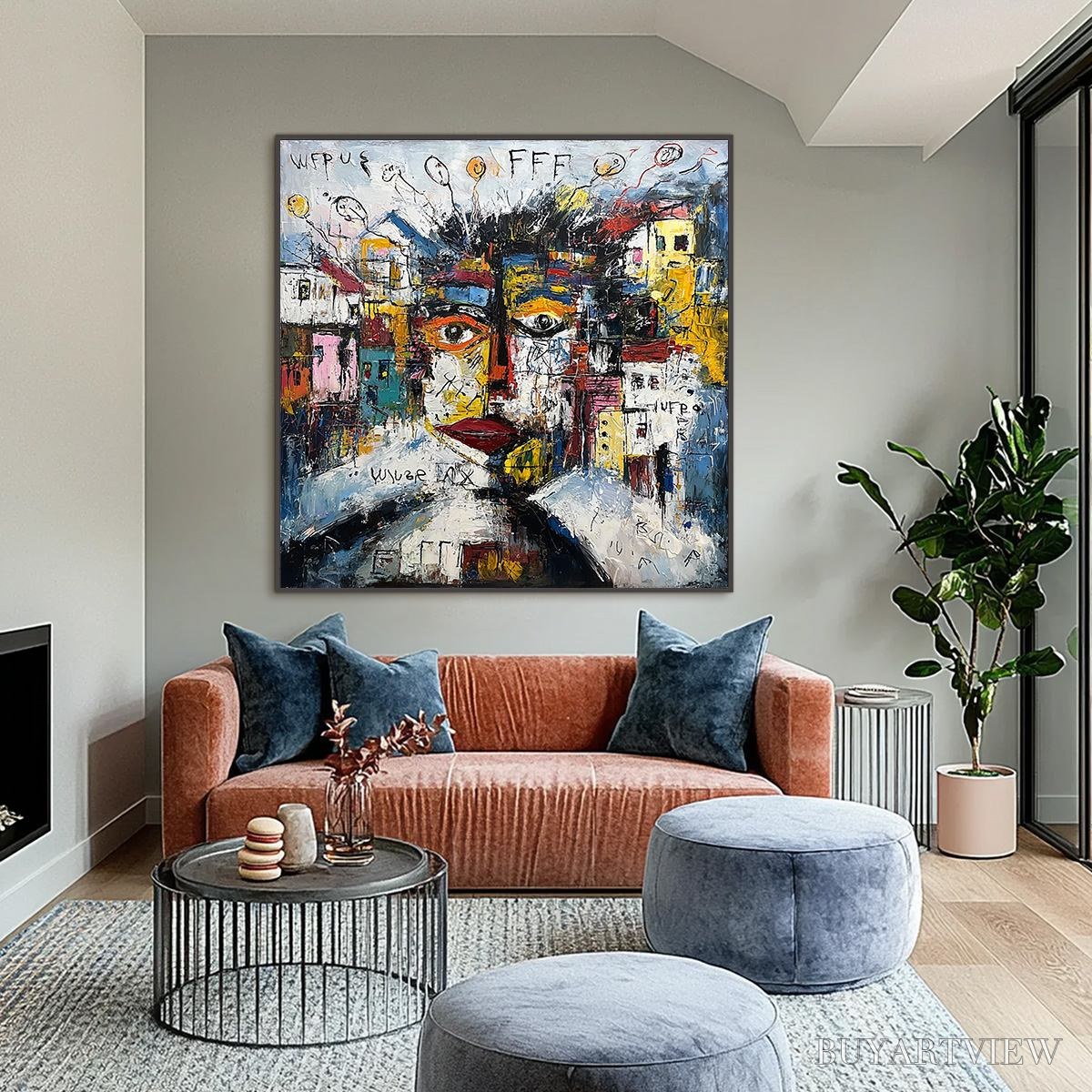 BUYARTVIEW Urban Mindscape – Expressive Abstract Portrait Painting with Heavy Texture - image 2
