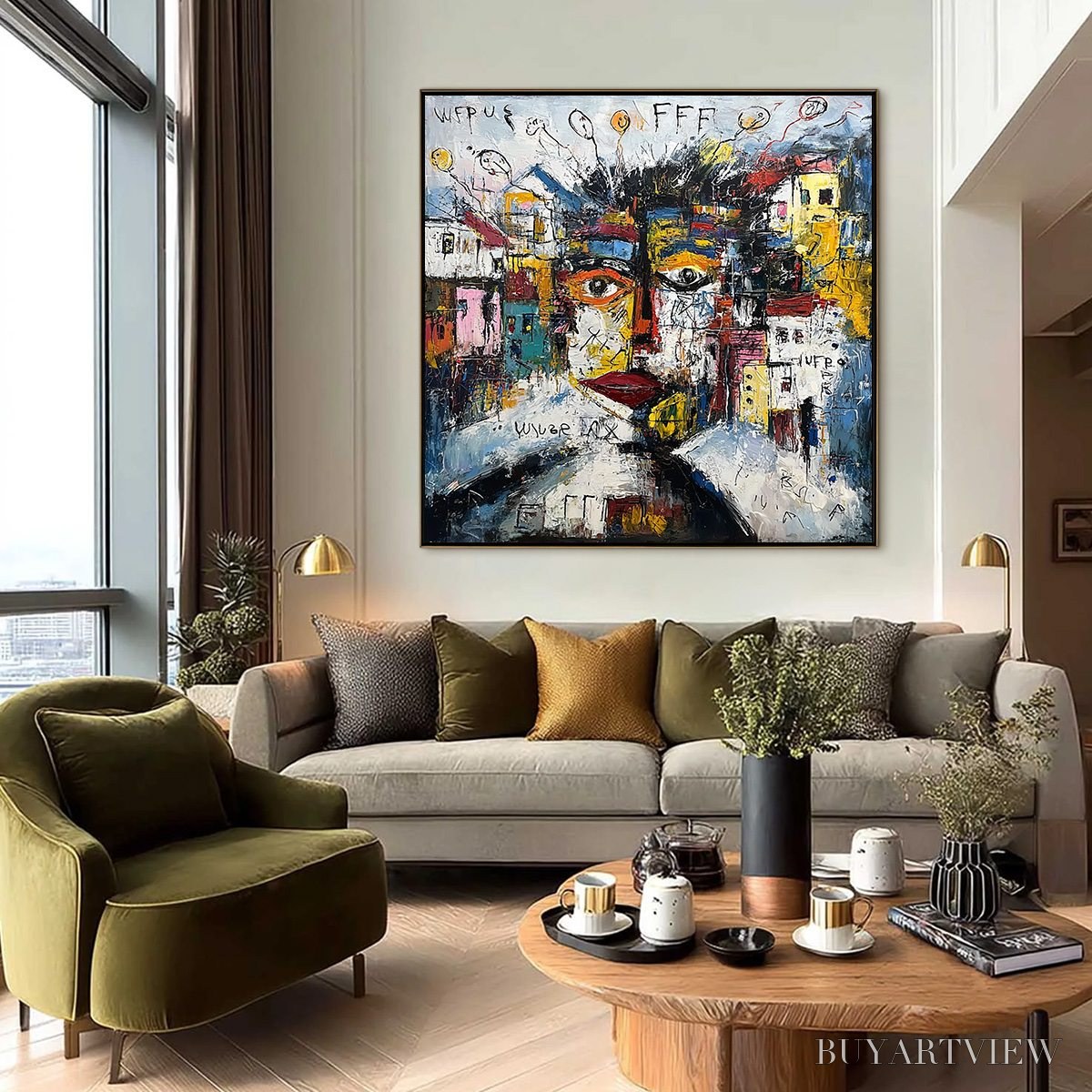 BUYARTVIEW Urban Mindscape – Expressive Abstract Portrait Painting with Heavy Texture - image 4