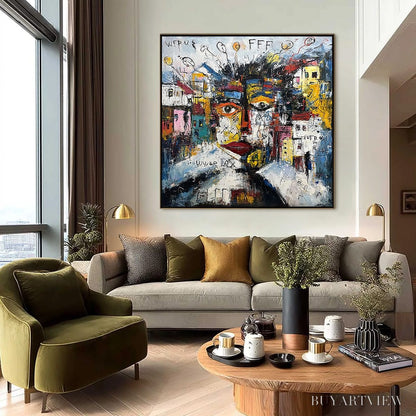 BUYARTVIEW Urban Mindscape – Expressive Abstract Portrait Painting with Heavy Texture - image 4
