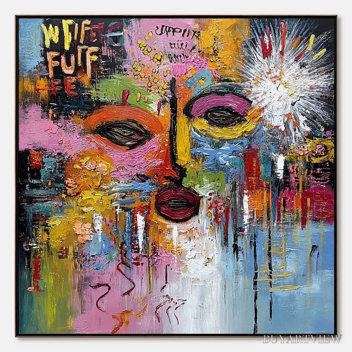 BUYARTVIEW Static Reverie – Colorful Abstract Face Impasto Palette Knife Painting - image 1