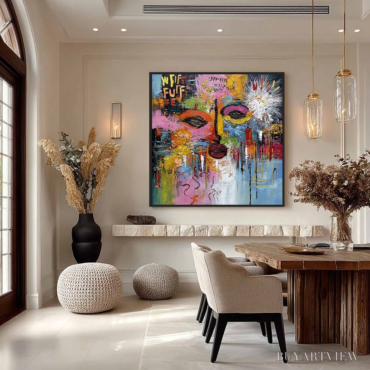 BUYARTVIEW Static Reverie – Colorful Abstract Face Impasto Palette Knife Painting - image 4