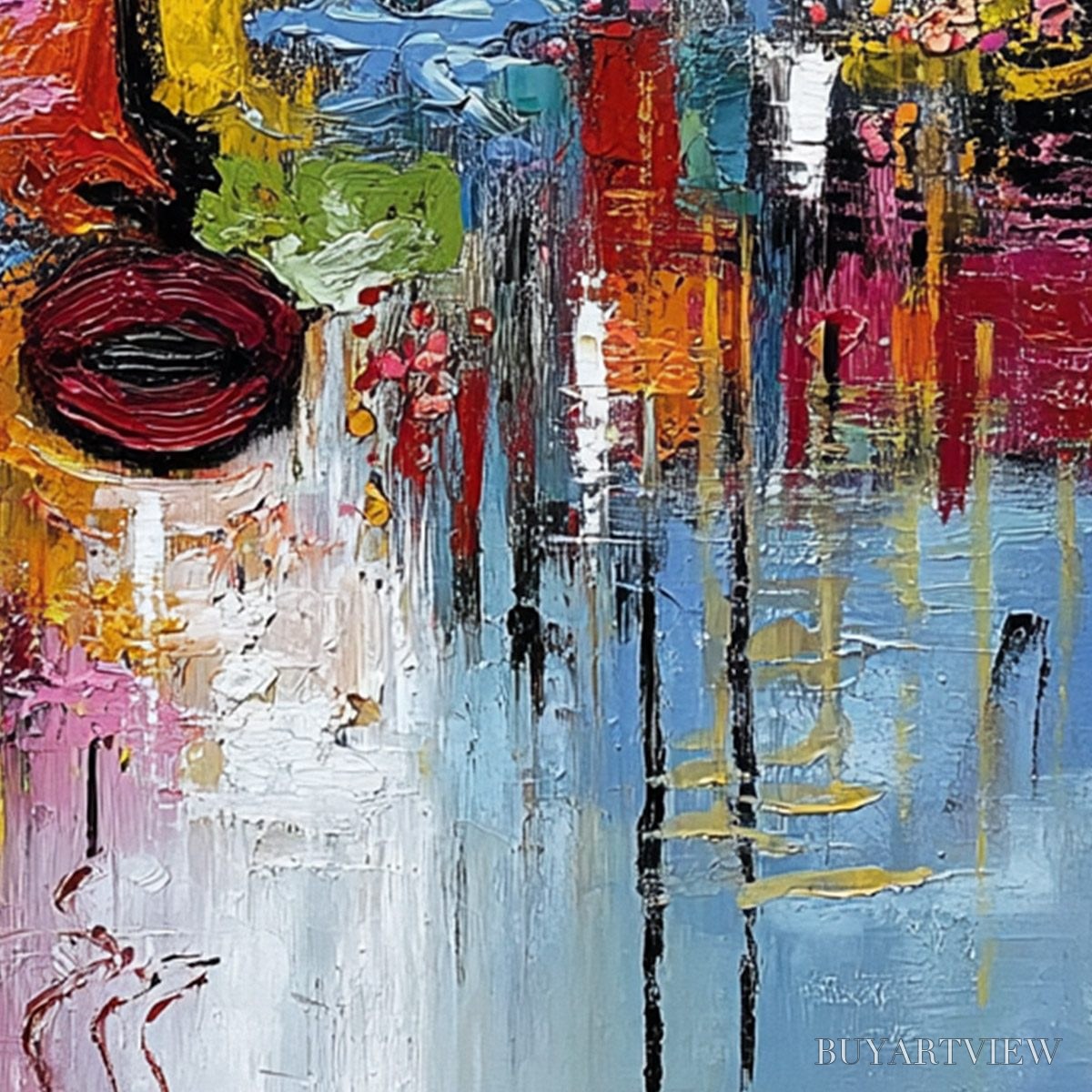 BUYARTVIEW Static Reverie – Colorful Abstract Face Impasto Palette Knife Painting - image 5