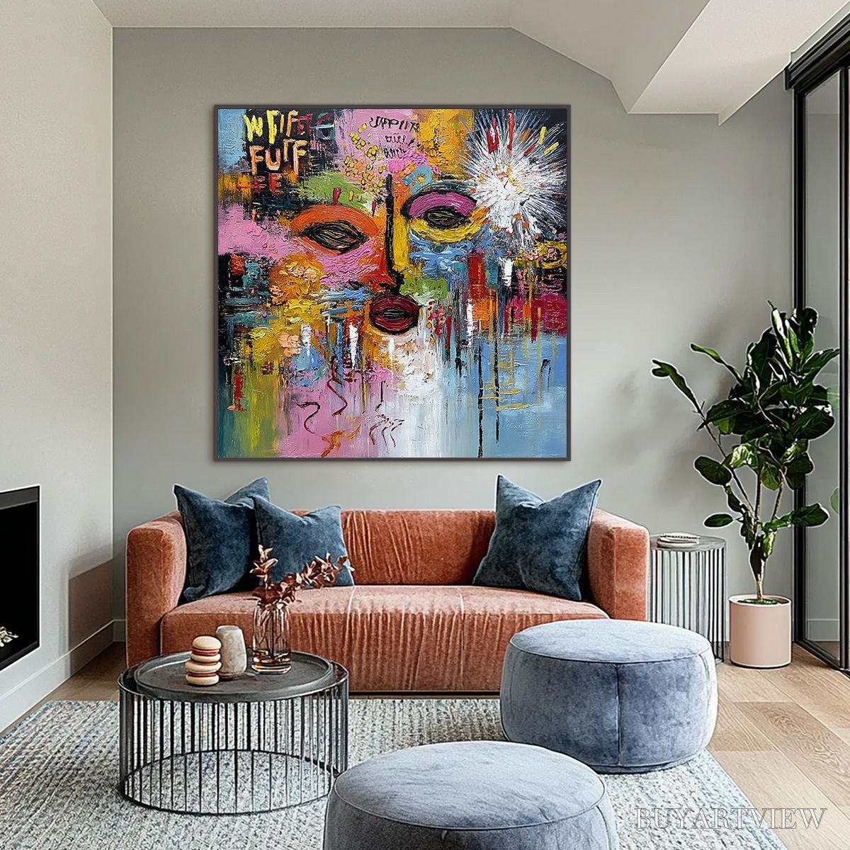BUYARTVIEW Static Reverie – Colorful Abstract Face Impasto Palette Knife Painting - image 6