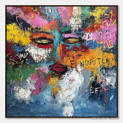 BUYARTVIEW Static Reverie – Colorful Abstract Graffiti Style Face Oil Painting - image 1