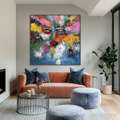 BUYARTVIEW Static Reverie – Colorful Abstract Graffiti Style Face Oil Painting - image 2