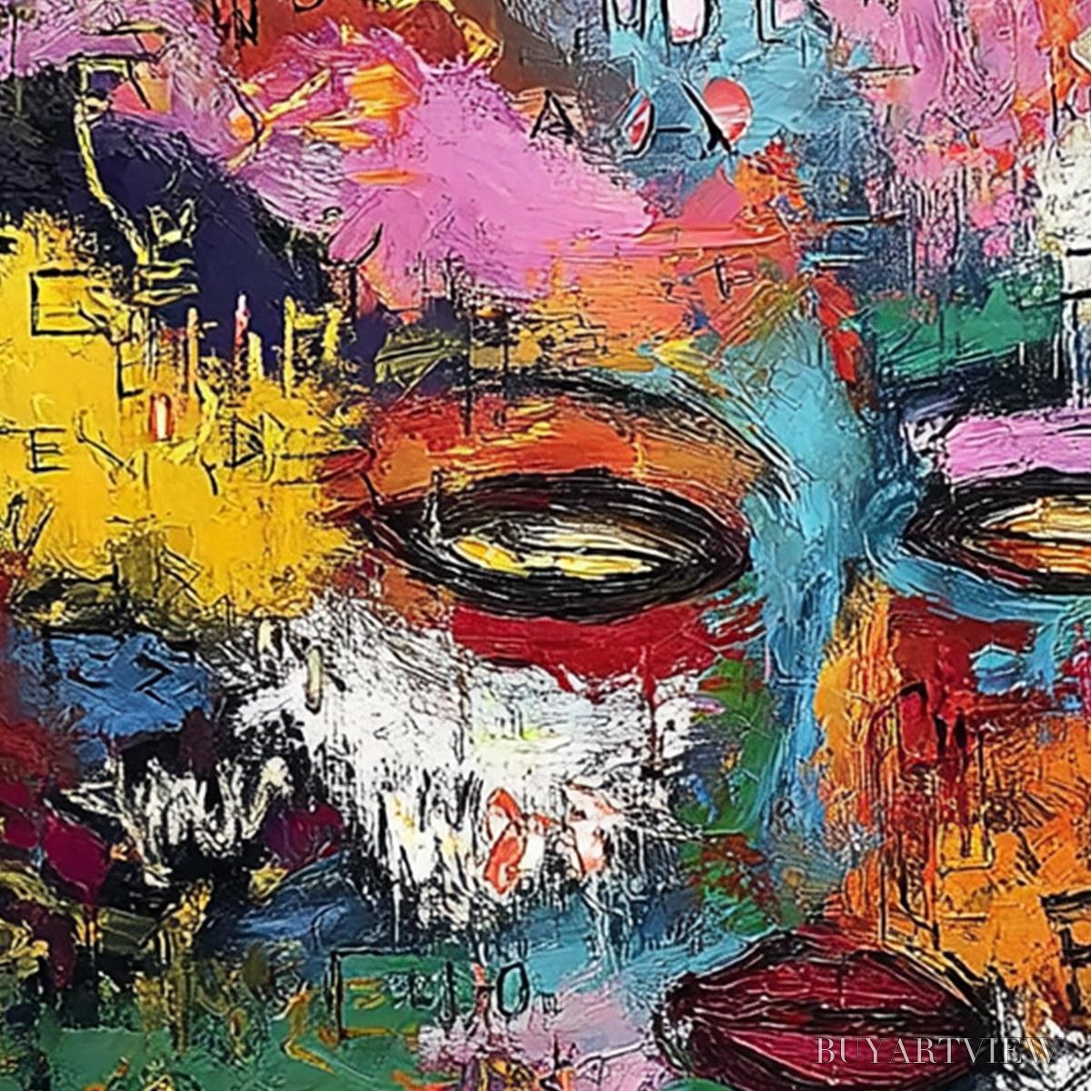 BUYARTVIEW Static Reverie – Colorful Abstract Graffiti Style Face Oil Painting - image 3