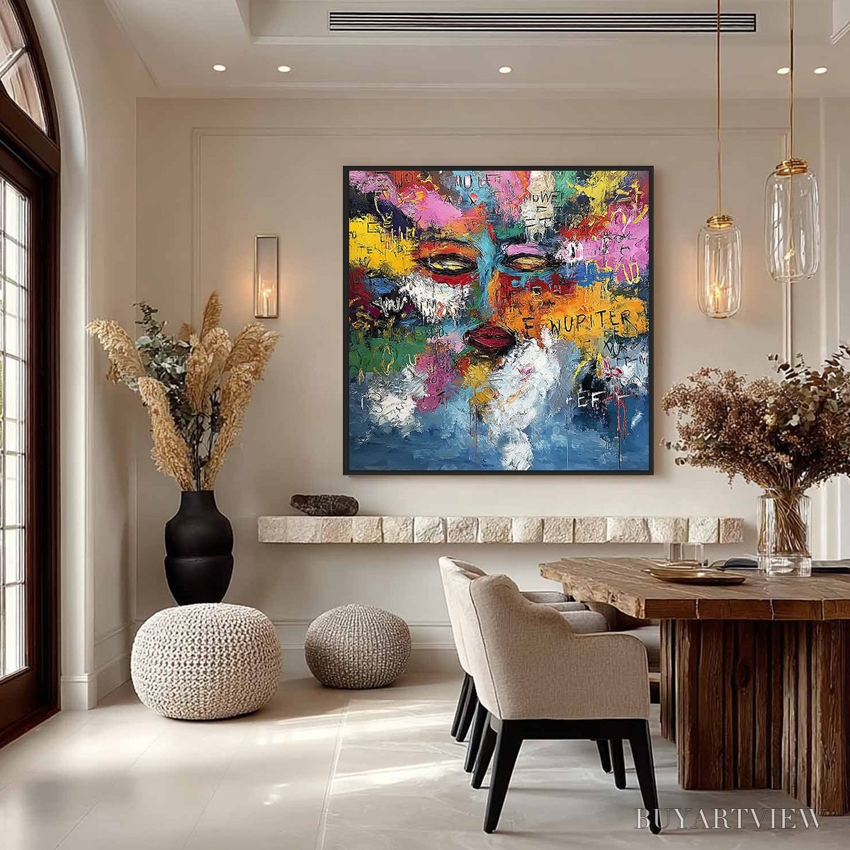 BUYARTVIEW Static Reverie – Colorful Abstract Graffiti Style Face Oil Painting - image 4