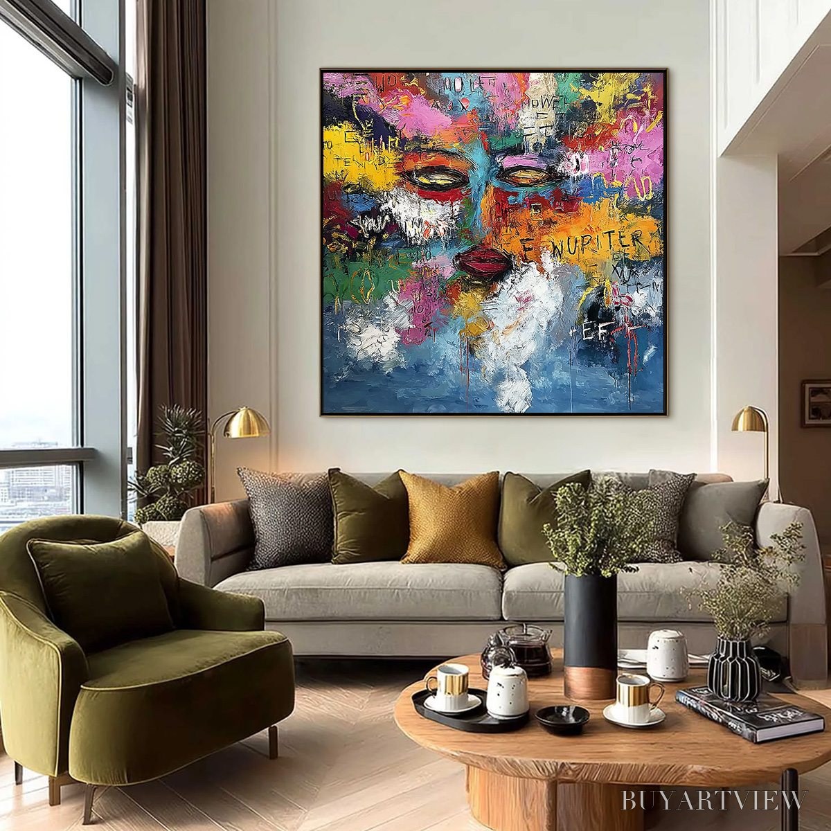 BUYARTVIEW Static Reverie – Colorful Abstract Graffiti Style Face Oil Painting - image 6