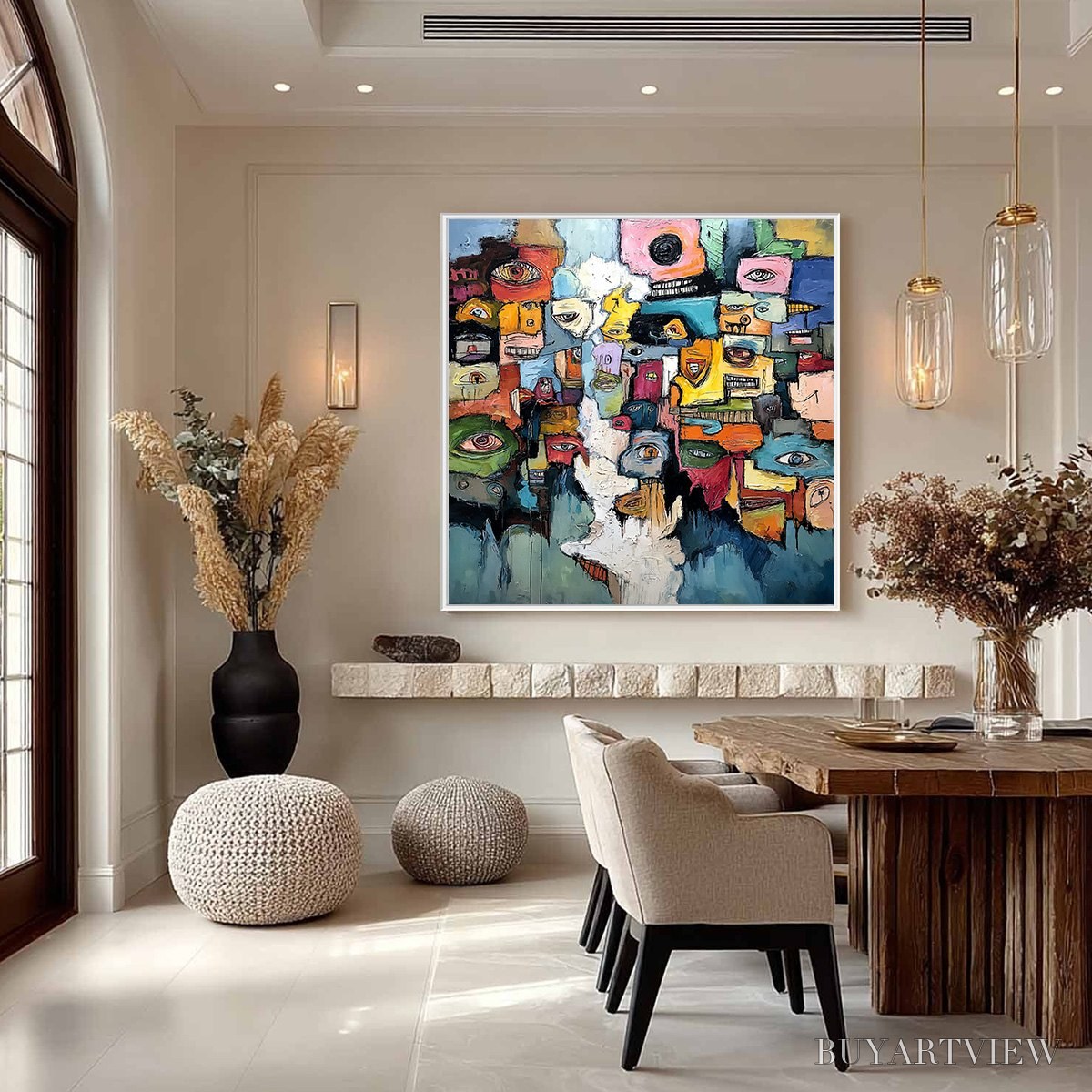 BUYARTVIEW Kaleidoscope of Souls – Large Colorful Abstract Faces Oil Painting - image 2
