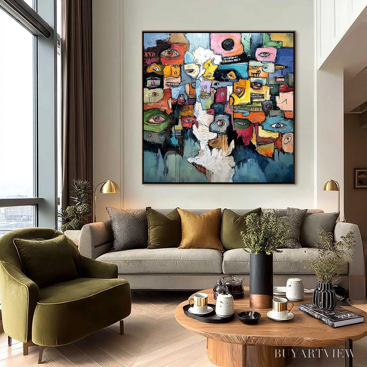 BUYARTVIEW Kaleidoscope of Souls – Large Colorful Abstract Faces Oil Painting - image 6
