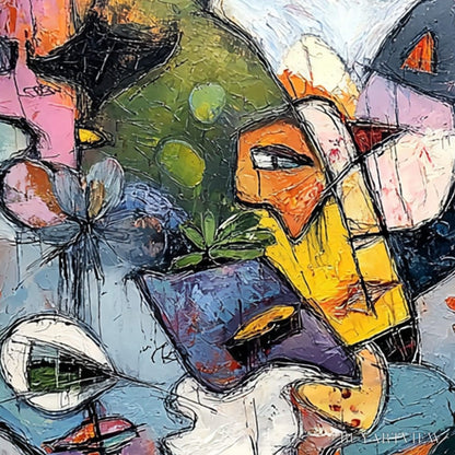 BUYARTVIEW Carnival of Souls – Large Colorful Abstract Faces Oil Painting - image 5