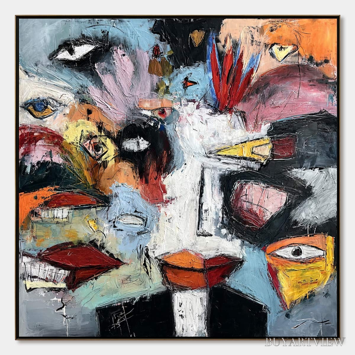 BUYARTVIEW Voices in the Room – Bold Square Abstract Impasto Portrait Painting - image 1