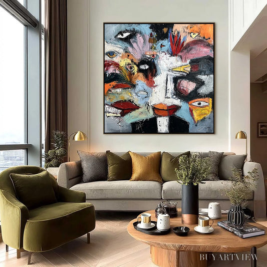 BUYARTVIEW Voices in the Room – Bold Square Abstract Impasto Portrait Painting - image 2