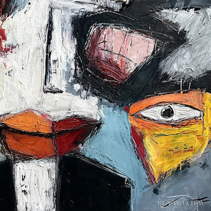 BUYARTVIEW Voices in the Room – Bold Square Abstract Impasto Portrait Painting - image 3
