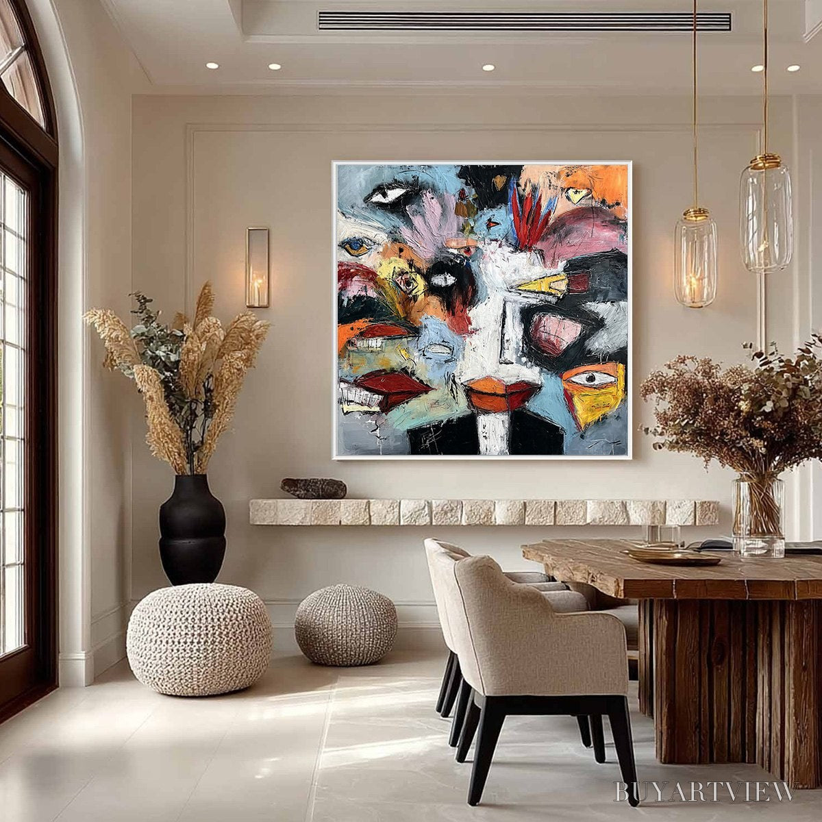 BUYARTVIEW Voices in the Room – Bold Square Abstract Impasto Portrait Painting - image 4