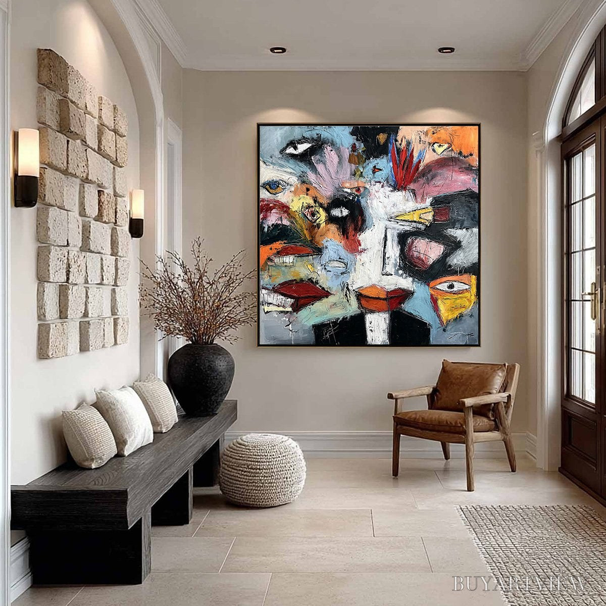 BUYARTVIEW Voices in the Room – Bold Square Abstract Impasto Portrait Painting - image 6