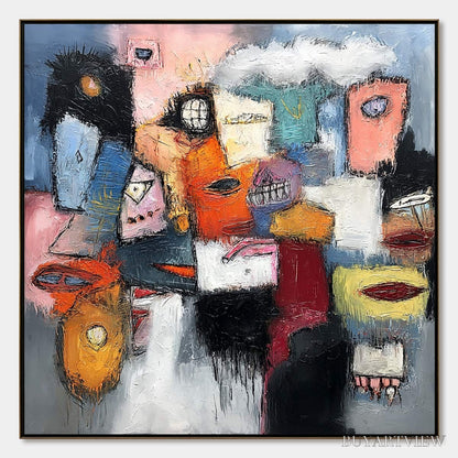 BUYARTVIEW the Gathering – Large Colorful Square Abstract Impasto - image 1